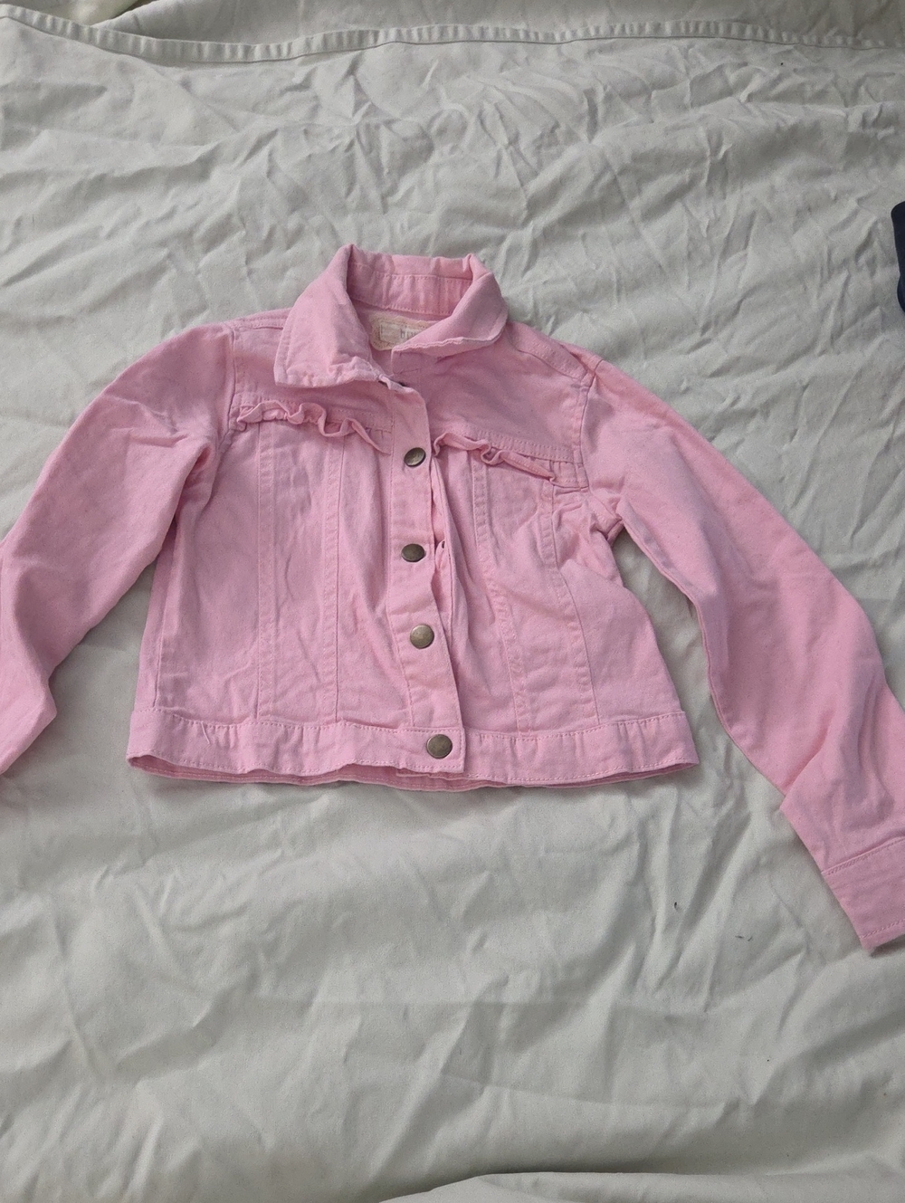 2 for $15 btween Girls' Pink Denim-Style Ruffle Jacket - Size 7